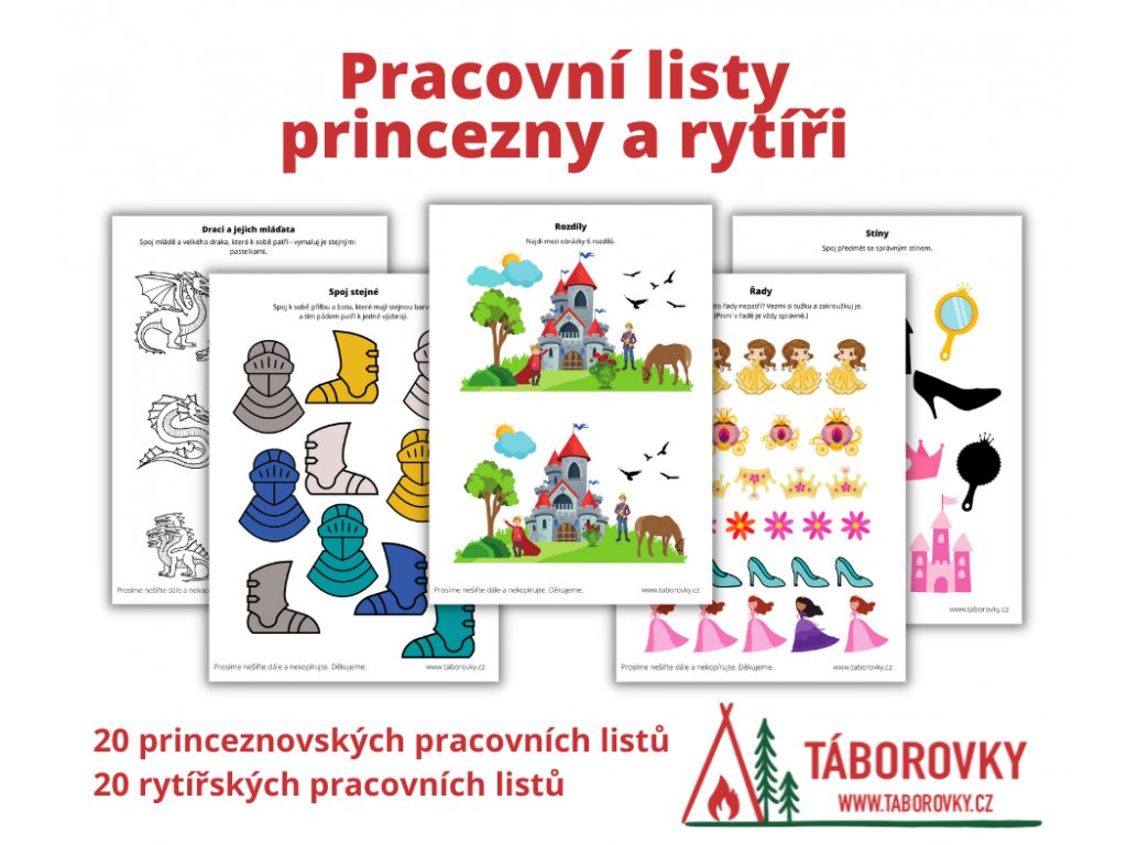 Princezna a rytíř pracovní listy pro děti